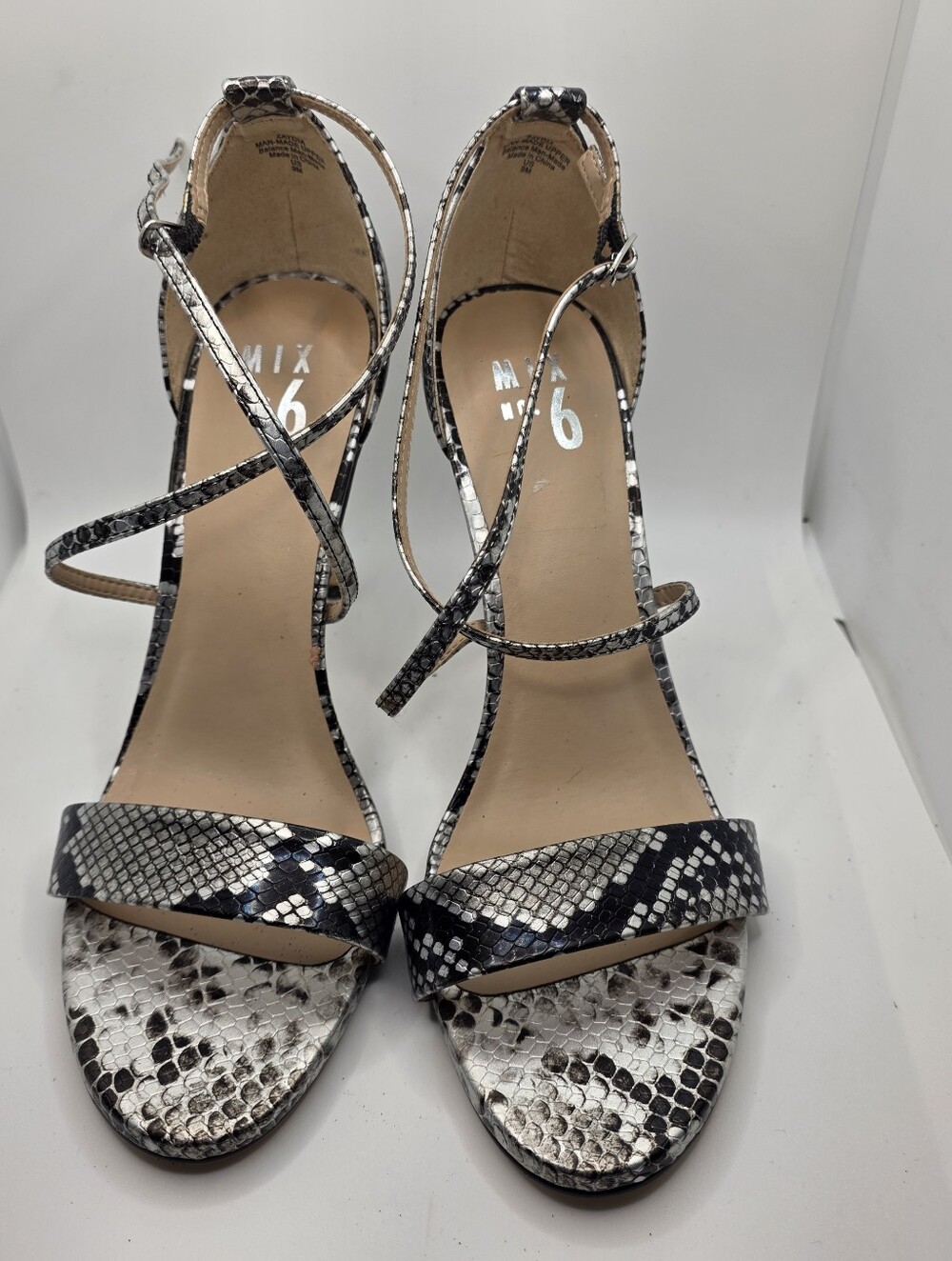 Mix No. 6 Black & White Snake-Print Strappy Heels